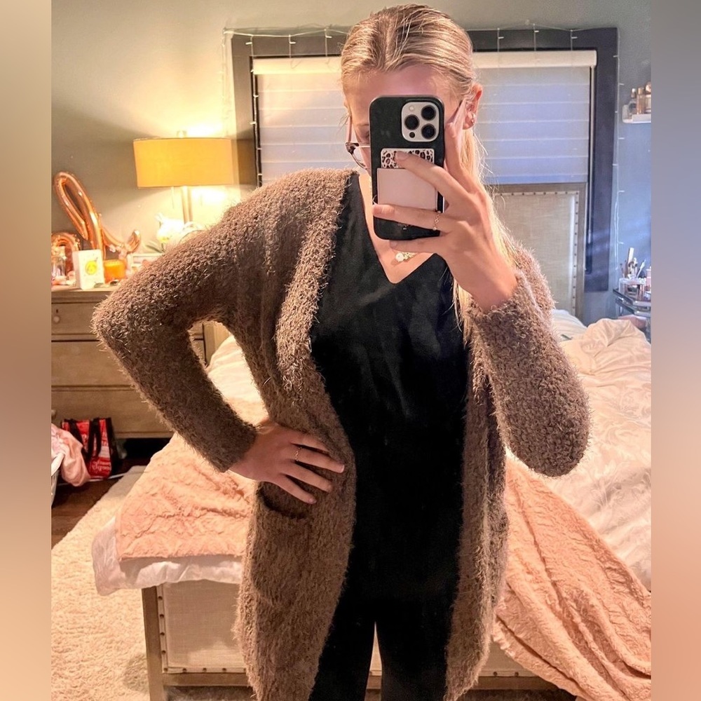 Love Tree Brown Fuzzy Cardigan